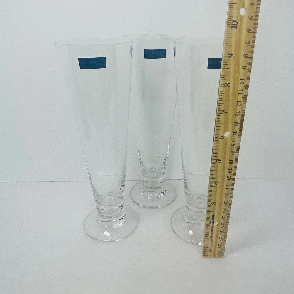 Marquis by Waterford Crystal Pilsner Beer Glasses Set of 3 Clear Footed 9.25in